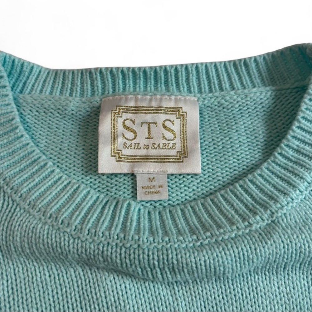 Sail to Sable Lemon Sweater M Mint Green Knit Pullover Fruit Cotton Blend - Picture 4 of 5